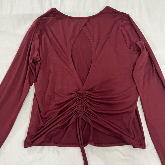 Freely Back Draw Shirring Ruched Long Sleeve Burgundy Top Size XL - Picture 10 of 12